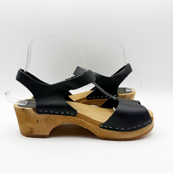 MIA Womens ANJA Clogs EU 37 US 6.5 Black Leather Wooden Heel Peep Toe NIB - Picture 4 of 11